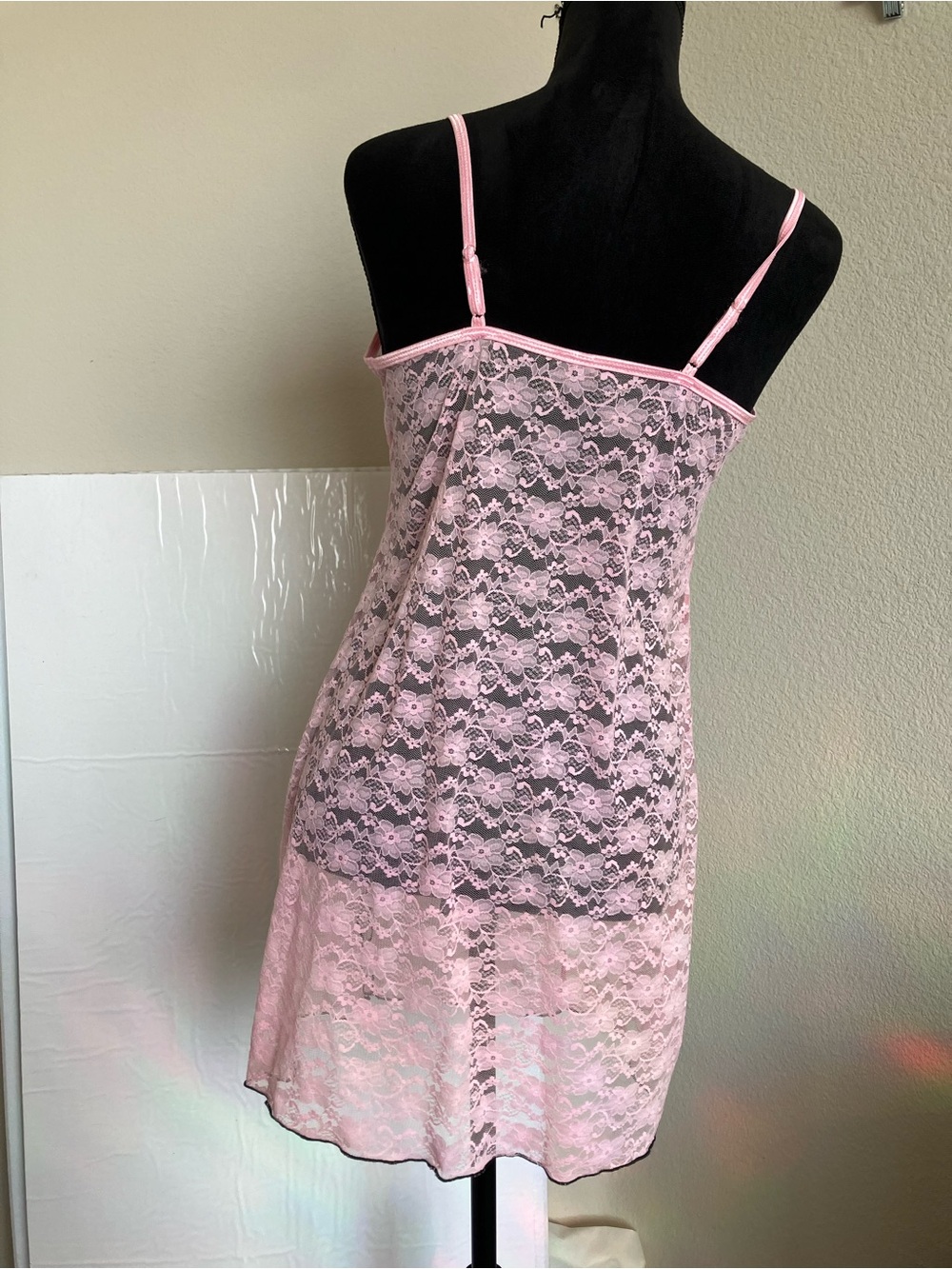 Lace Chemise Slip with Black Trim - Pink - Picture 4 of 4
